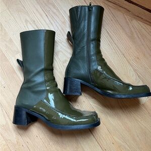 E8 Miiista Leather Boots - Olive Zip